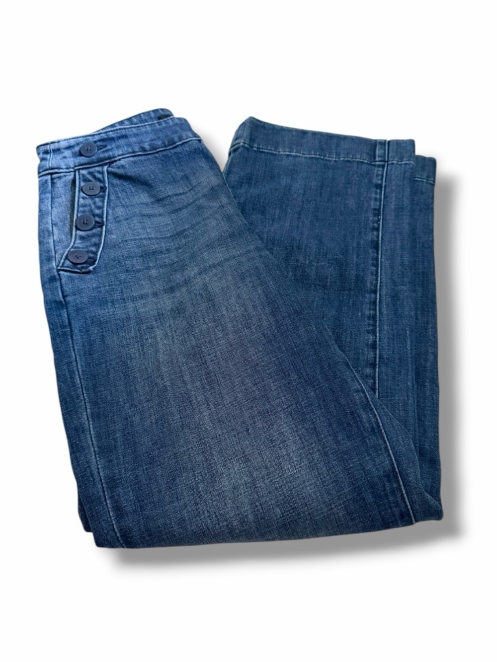 Talbots Wide Leg Jeans Size 6 Sailor Buttons Medium Wash Side Zip